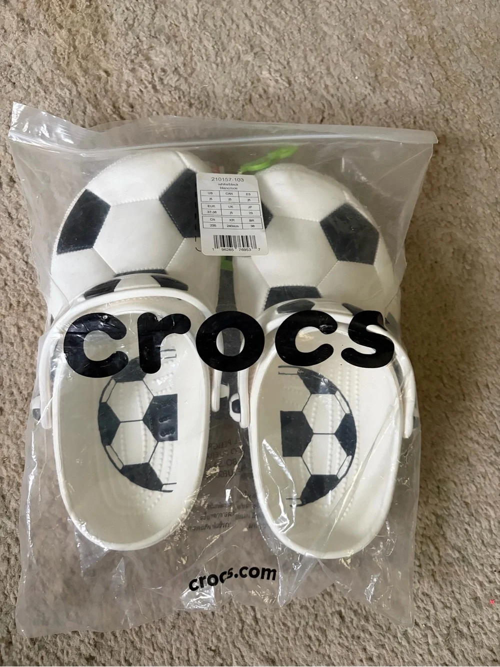 CROCS White & Black Soccer Graphic Kids Clogs